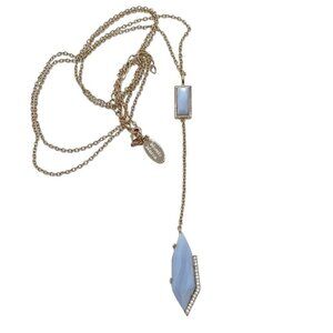 Marcia Moran Blue Lace Agate Pave CZ Zagora Lariat 18K Gold Plated Necklace 21"